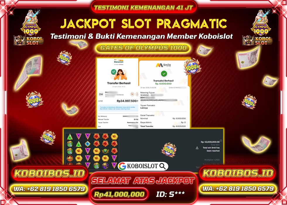 BUKTI KEMENANGAN ID S*** SLOT GACOR GATES OF OLYMPUS 1000 Rp41.000.000,- LUNAS